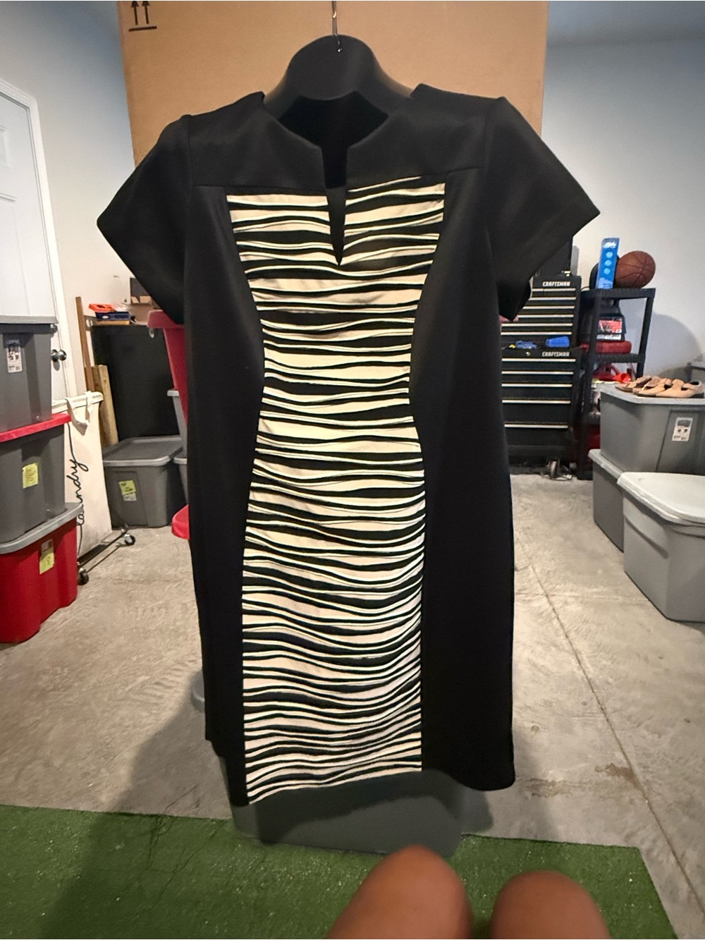 Black Dress with Ivory & Black Zebra-Stripe Panel 100